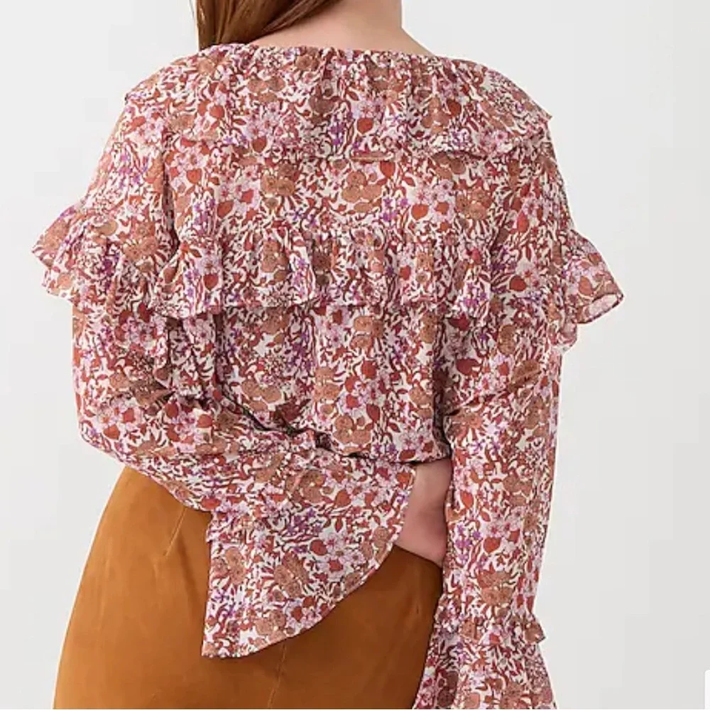 J. Crew Ruffle Crinkle Chiffon Top - Large - Picture 3 of 8
